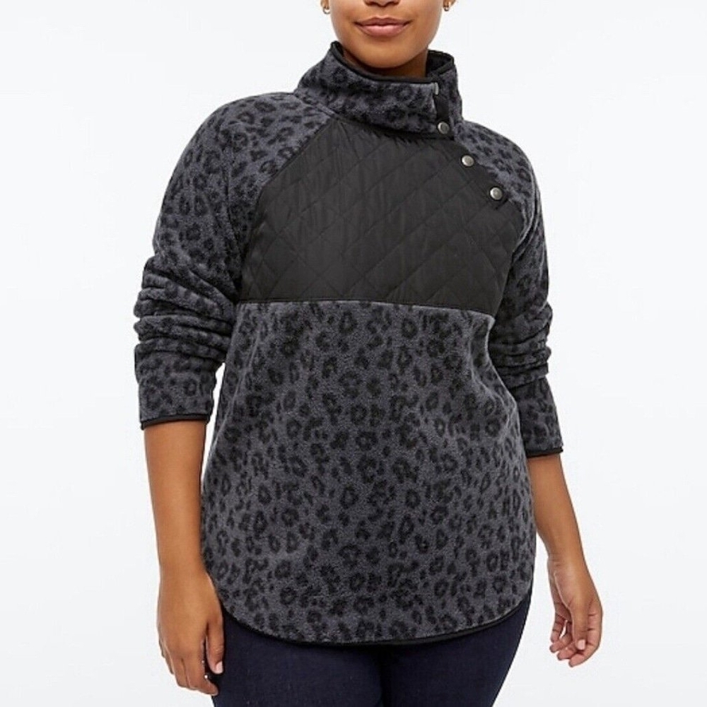 " Abercrombie & Fitch"  Asymmetrical Snap Button Leopard Print Fleece Jacket.